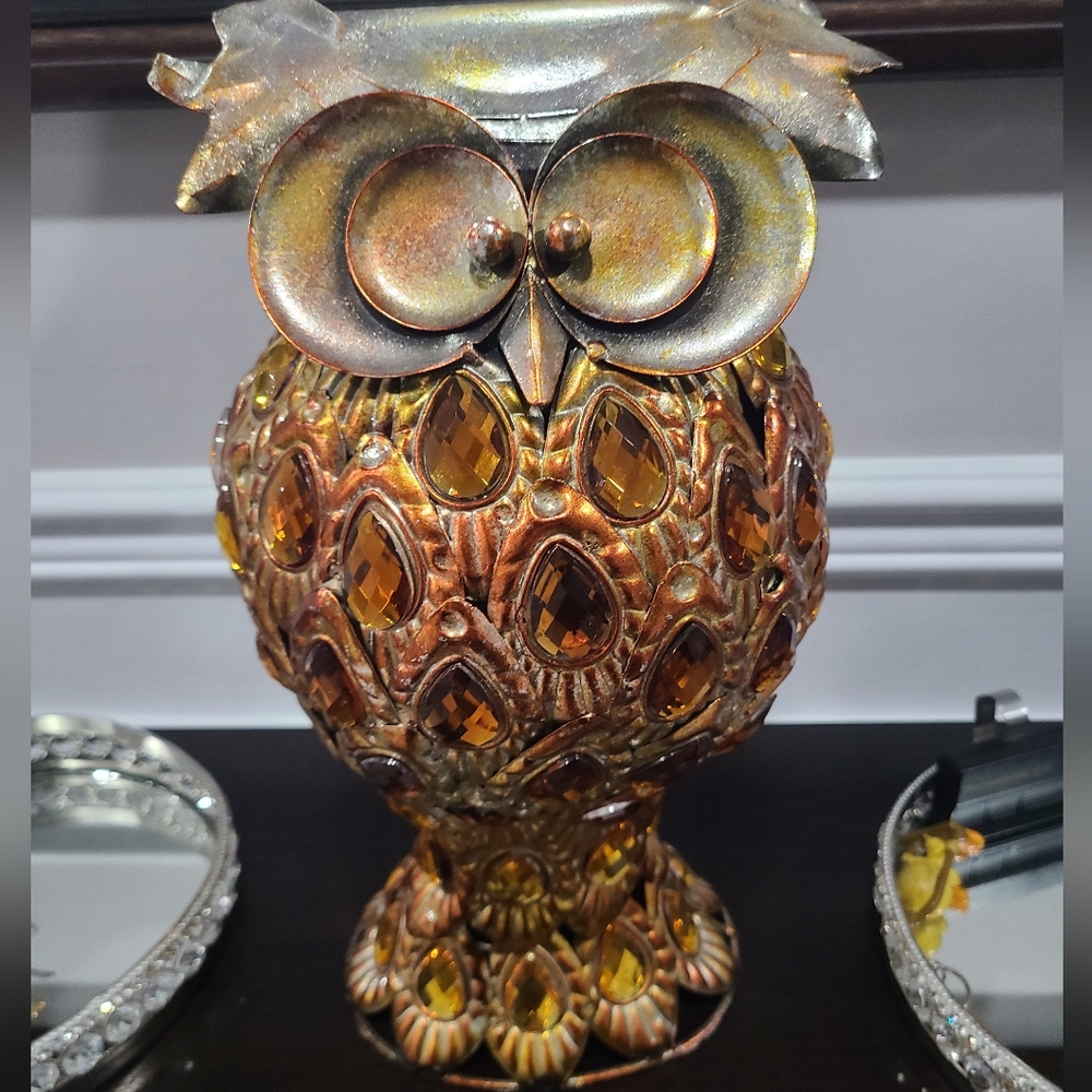 Beautiful Copper Owl With Acrylic Stones